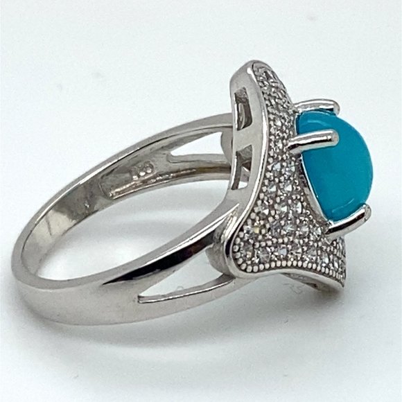 Blue Opal 1.51ct Platinum Finish Solid 925 Sterling Silver Ring - Picture 6 of 8